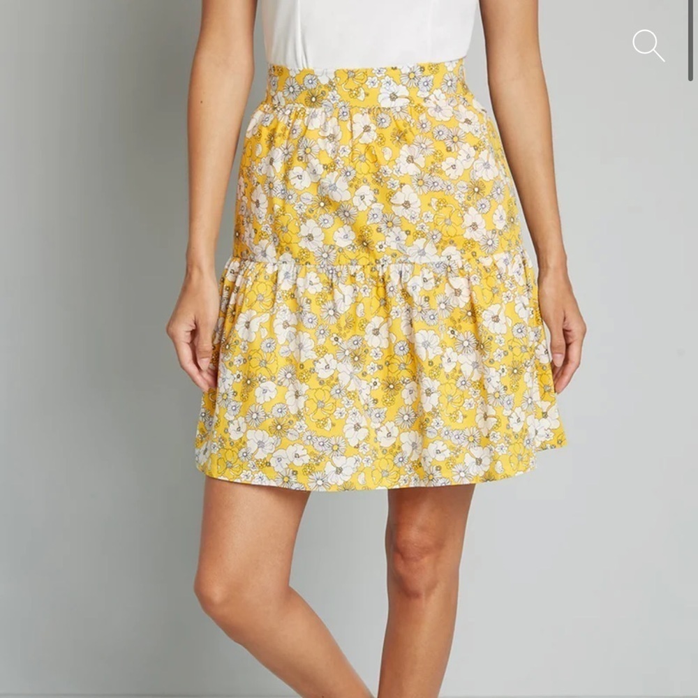 ModCloth Days in Doll Valley Yellow Floral Tiered Skirt